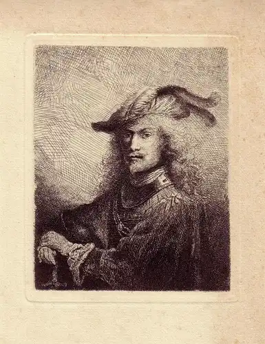 PORTRAIT "Ein junger Krieger". Heliogravüre nach einer Radierung von F. [Ferdinand] Bol