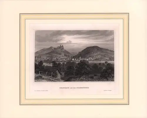 Culmbach mit der Plassenburg. Stahlstichansicht