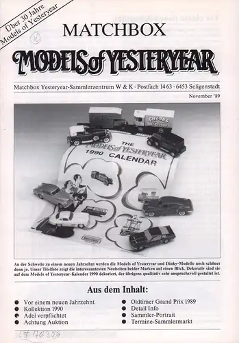 Matchbox. Models of Yesteryear. November '89. 