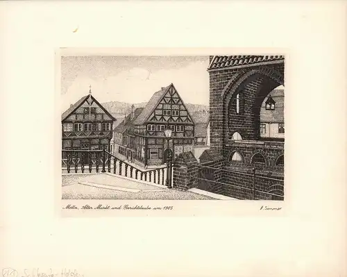 Mölln. Alter Markt und Gerichtslaube um 1905. Radierung von H. Sommer