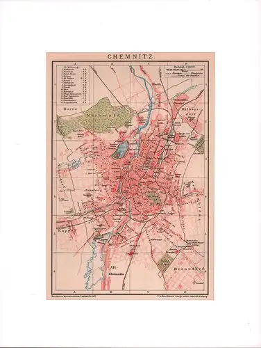 Chemnitz. Stadtplan im Maßstab 1:34.000. Farblithographie