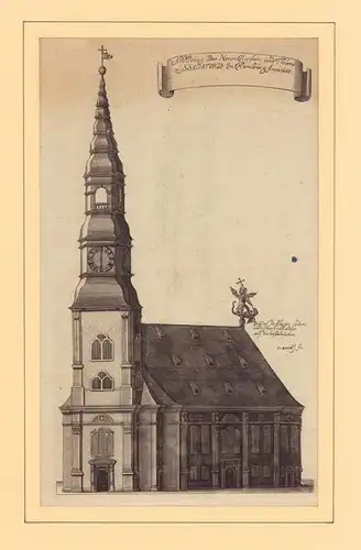 Abbildung der Neuen Kirchen und Thurms zu S. Salvatoris in Hamburg, Anno 1668. Kupferstich von C. Dircks.