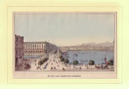 Der alte u. neue Jungfernstieg in Hamburg. Kolorierte Lithographie von D. M. Kanning