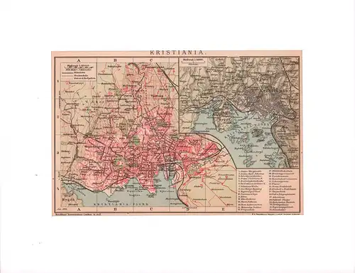 Kristiania. Stadtplan im Maßstab 1: 43.500. Farbige Lithographie
