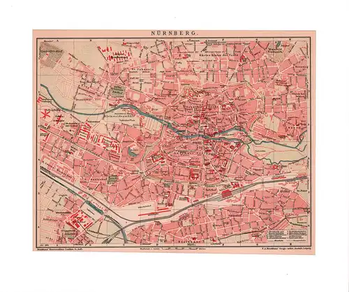 Nürnberg. Stadtplan im Maßstab 1: 14.000, nach dem Stand von Januar 1904. Farbige Lithographie