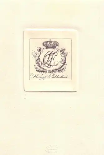 Exlibris "Herzogl. Bibliotheck" [Schwerin]. Radierung auf Kupferdruckpapier. Neudruck nach der Originalplatte im Staatlichen Museum Schwerin