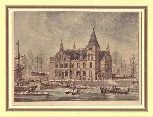 Speise- und Kaffeehalle am Amerikaquai zu Hamburg. Kolorierter Holzstich