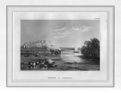 Coimbra in Portugal. Stahlstichansicht