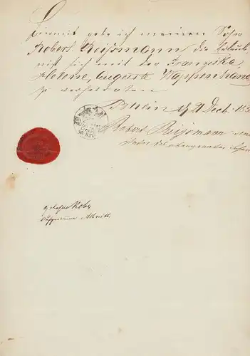 Heiratserlaubnis. Handschriftliches Dokument aus dem 19. Jahrhundert. 