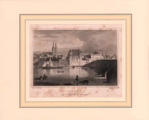 Coblenz von der Moselseite. Stahlstich von M. Kurz nach einer Zeichnung von L. Lange