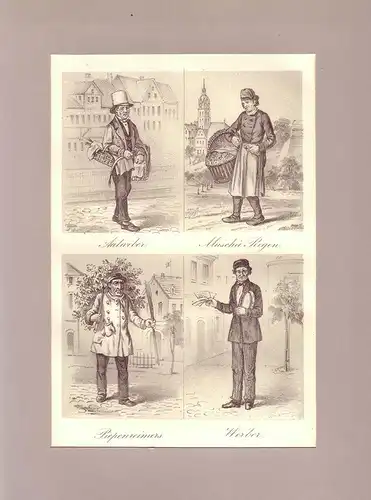 Aalweber, Muschü Regen, Piepenreimers, Werber. Kreidelithographie