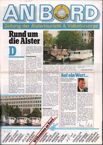 An Bord. Zeitung der Alstertouristik & Volksfürsorge. (Hrsg. von ATG Alster-Touristik GmbH u. Volksfürsorge Versicherungsgruppe, mit Beiträgen von Egbert A. Hoffmann, Matthias Kruse u.a.). 