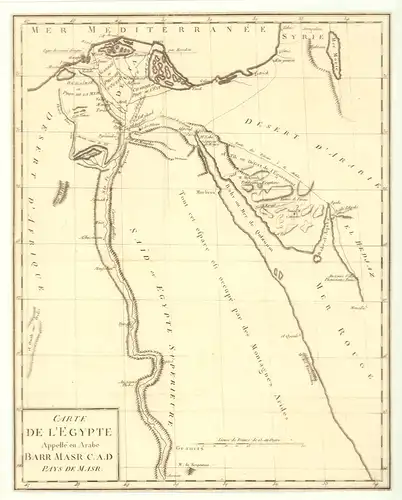 Carte de l'Egypte appellée en Arabe Barr Masr c'est à dire Pays de Masr. Kupferstich