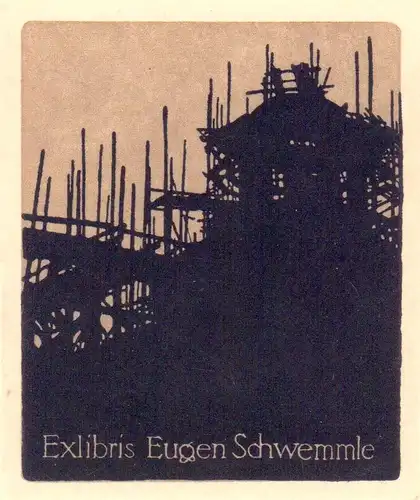 EXLIBRIS Eugen Schwemmle. Tonlithographie von 2 Platten