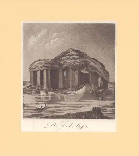 Die Insel Staffa. Aquatinta-Kupferstich von Schindelmayer