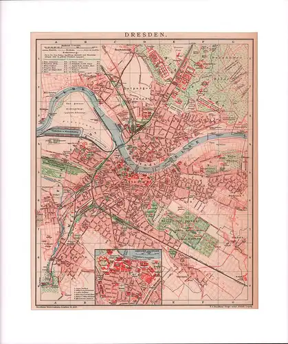 Dresden. Stadtplan im Maßstab 1:30.000. Farblithographie