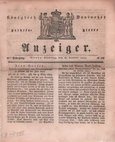 Königlich Dänischer privilegirter Anzeiger. JG. 31, Nos. 170-172. (27.-30. Oktober 1835). Red. von Schütz. 