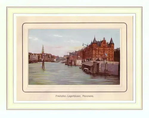 Freihafen-Lagerhäuser, Panorama. Aufgewalzte Chromolithographie