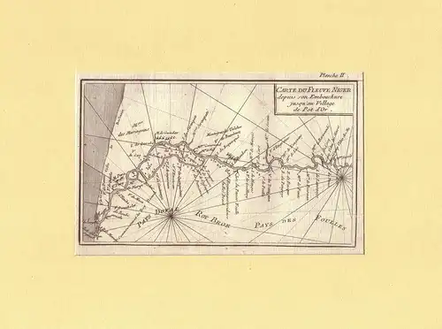 Carte du fleuve Niger depuis son embouchure jusqu'au village de Pot d'Or. Kupferstich