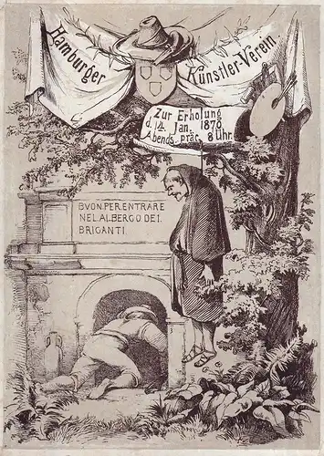 Einladungs-Karte Hamburger Künstler-Verein. Zur Erholung, d. 4. Jan. 1870. Abends präc. 8 Uhr. 