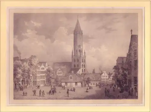Der Pferdemarkt in Hamburg mit Blick auf die St. Jacobi Kirche. Lithographie mit Tonplatte. Del. u. lith. von R. Burger. Gedr. von F Weider