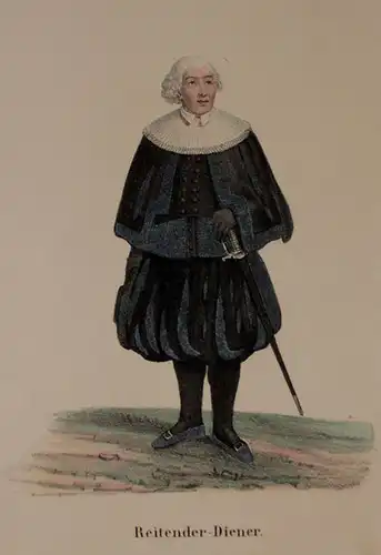 Reitender Diener. Kolorierte Kreidelithographie von Heinrich Jessen
