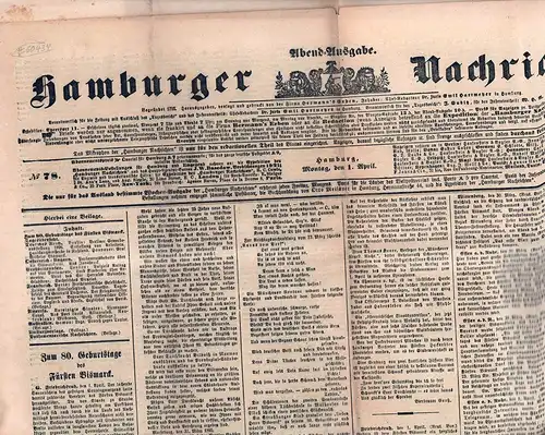 Hamburger Nachrichten. Nr. 78, Montag, den 1. April 1895. Abend-Ausgabe (mit 1 Beilage). (Hrsg. unter Red. von Emil Hartmeyer). 