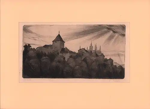 Der Hradschin in Prag. Original-Radierung von E. Helsel