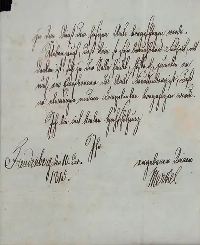 Handgeschriebener Brief, adressiert an "Herrn Christoph Heusmann in Nienstedt". Datiert Freudenberg den 10. Dec. 1815. 