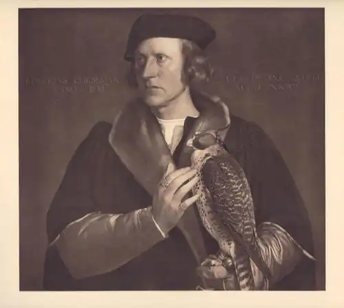 Der Falkner Robert Cheesemann. Portrait. Braungetönter Kupfertiefdruck nach dem Gemälde von Hans Holbein d. J. aus dem Jahr 1533