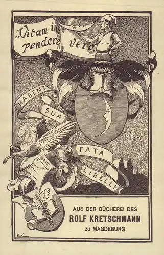 EXLIBRIS Aus der Bücherei des Rolf Kretschmann zu Magdeburg. Zinkätzung von K. Neunzig (?)