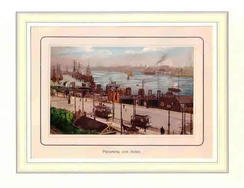 Panorama vom Hafen. Aufgewalzte Chromolithographie