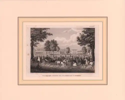 Der Rakoczy-Brunnen und der Arkaden-Bau in Kissingen. Stahlstich von B. Metzeroth