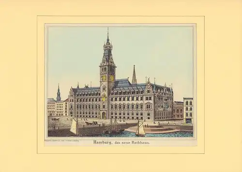 Hamburg, das neue Rathhaus. Kolorierte Lithographie (von D. M. Kanning)