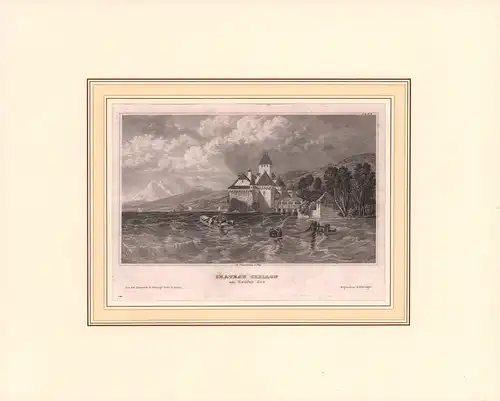 Chateau Chillon am Genfersee. Stahlstich von Ch. Daumerlang, Nbg