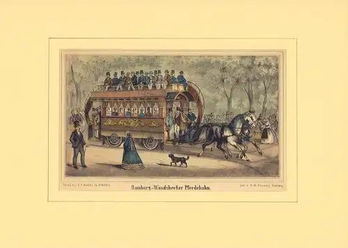 Hamburg-Wandsbecker Pferdebahn. Kolorierte Lithographie von D. M. Kanning