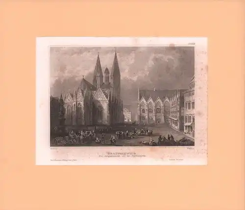 Braunschweig. Der Altstadtmarkt mit der Martinikirche. Stahlstich nach einer Zeichnung von C. Reiss, gestochen von W. Wallis