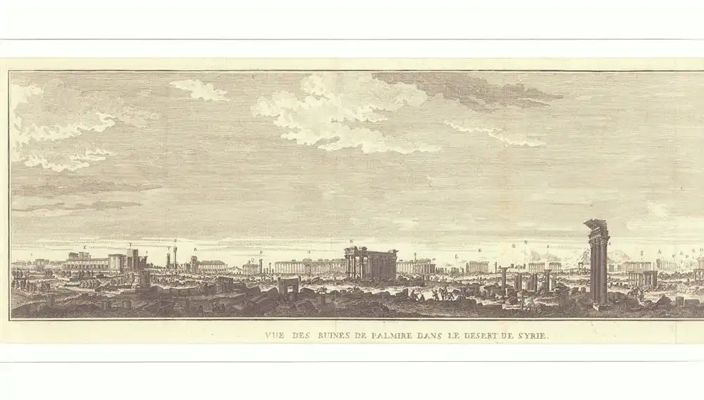 Vue des ruines de Palmire dans le desert de Syrie. Gravé par J. B. [Jean Baptiste] Guibert. Kupferstich 0