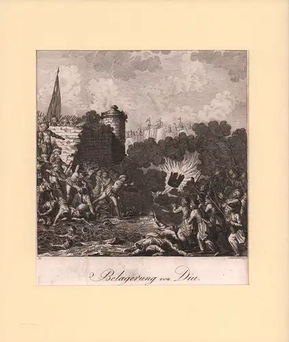 Belagerung von Diu. Kupferstich von Schindelmayer