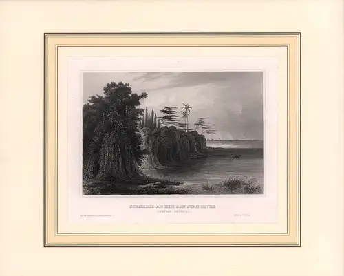 Scenerie an dem San-Juan River (Central-America). Stahlstich