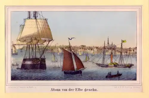 Altona von der Elbe gesehn [sic!]. Kolorierte Lithographie von D. M. Kanning