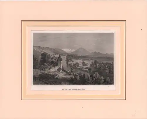 Thun am Thuner See in der Schweiz. Stahlstich