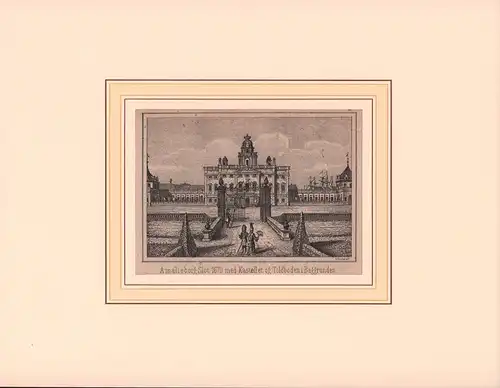 Amaleiborg Slot 1670 med Kastellet og Toldboden i Baggrunden. Xylographie von C. Ferslew & Co