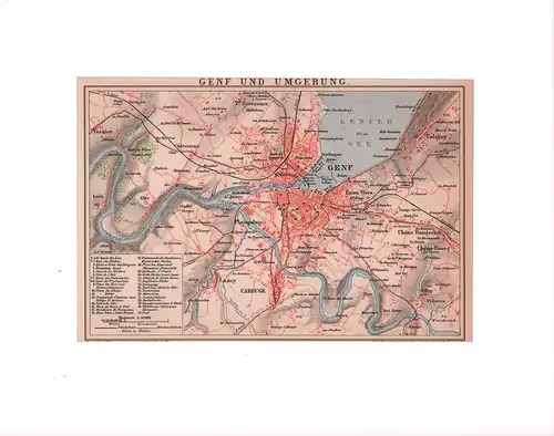 Genf und Umgebung. Maßstab 1:41.000. Farbige Lithographie
