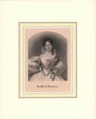 PORTRAIT Letitia E. Landon. Halbfigur en face. Stahlstich von Jackman nach D. Maclise, Landon, Letitia E