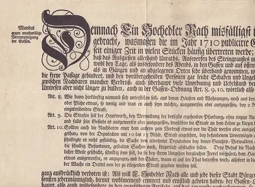 Mandat gegen muthwillige Verunreinigung der Gassen. Renovirt den 10. April 1782. (REPRINT). 