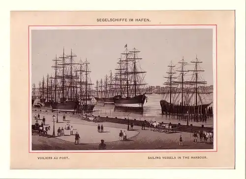 Hamburg - Segelschiffe im Hafen. Voiliers au Port. Sailing Vessels in the Harbour. Lithographie, lackiert