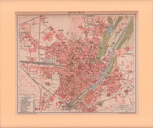München. Stadtplan im Maßstab 1: 25.500. Farbige Lithographie