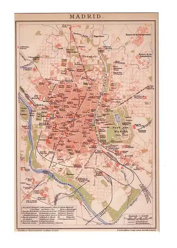 Madrid. Stadtplan im Maßstab 1: 35.500. Farbige Lithographie