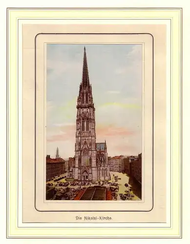 Die Nikolai-Kirche. Aufgewalzte Chromolithographie